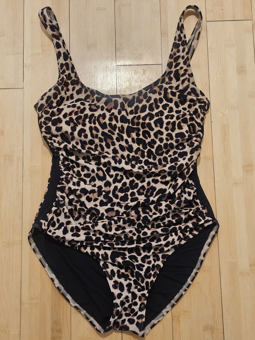 DKNY Leopard Print One-Piece Swimsuit in Black and Tan